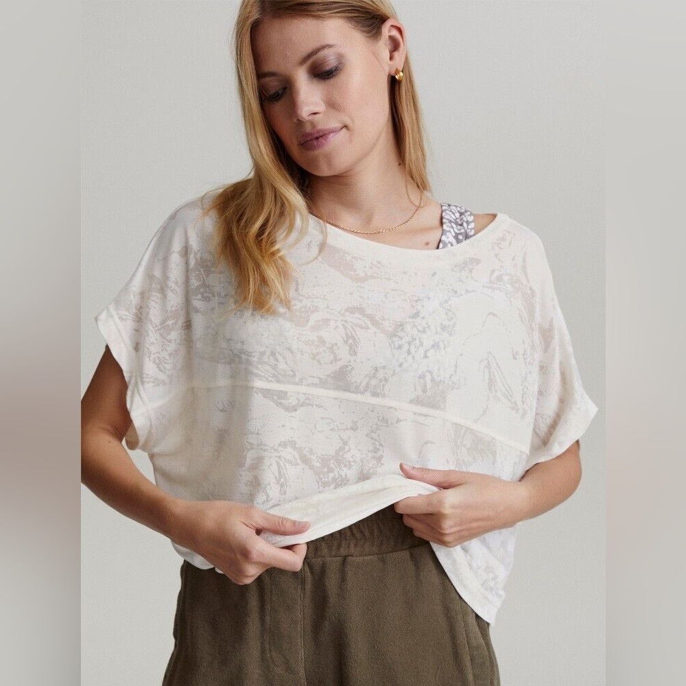 Varley Burnout Marbled Tee T-shirt Sheer Lightweight Brown/Beige Medium